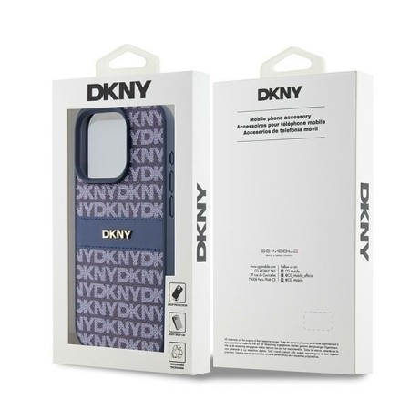 Husa iPhone 15 Pro - DKNY Leather Mono Stripe and Metal Logo (DKHCP15LPRTHSLB) - Blue