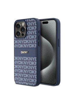 Husa iPhone 15 Pro Max - DKNY Leather Mono Stripe and Metal Logo (DKHCP15XPRTHSLB) - Blue