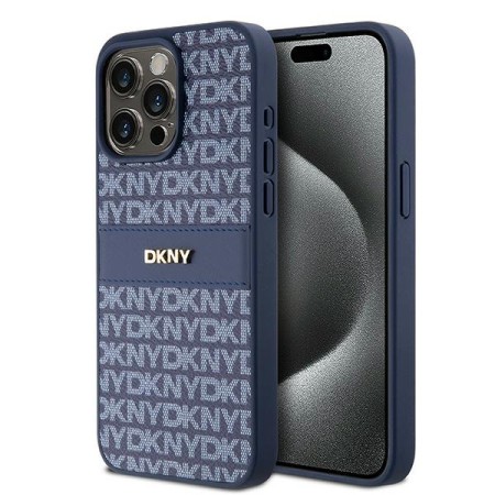 Husa iPhone 15 Pro Max - DKNY Leather Mono Stripe and Metal Logo (DKHCP15XPRTHSLB) - Blue