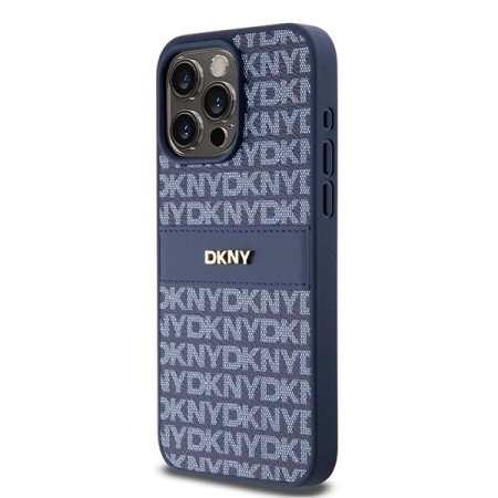 Husa iPhone 15 Pro Max - DKNY Leather Mono Stripe and Metal Logo (DKHCP15XPRTHSLB) - Blue