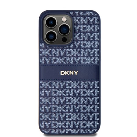 Husa iPhone 15 Pro Max - DKNY Leather Mono Stripe and Metal Logo (DKHCP15XPRTHSLB) - Blue