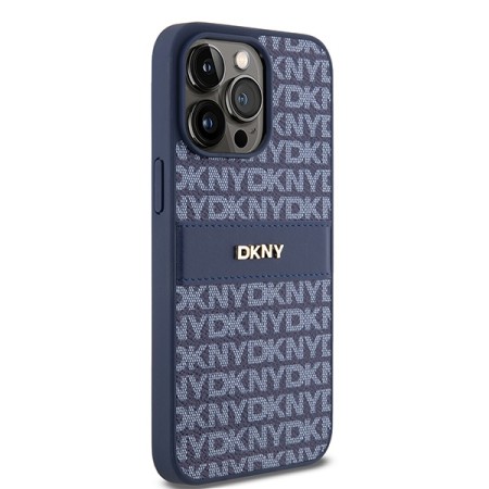 Husa iPhone 15 Pro Max - DKNY Leather Mono Stripe and Metal Logo (DKHCP15XPRTHSLB) - Blue