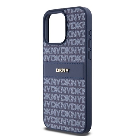 Husa iPhone 15 Pro Max - DKNY Leather Mono Stripe and Metal Logo (DKHCP15XPRTHSLB) - Blue