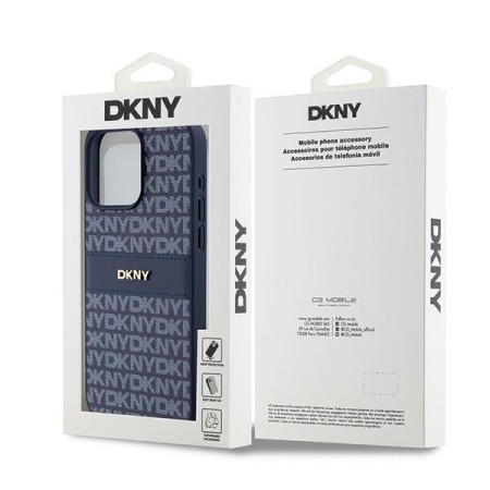 Husa iPhone 15 Pro Max - DKNY Leather Mono Stripe and Metal Logo (DKHCP15XPRTHSLB) - Blue