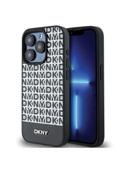 Husa iPhone 15 Pro - DKNY Leather Printed Pattern Metal Logo MagSafe (DKHMP15LPSOSPK) - Black