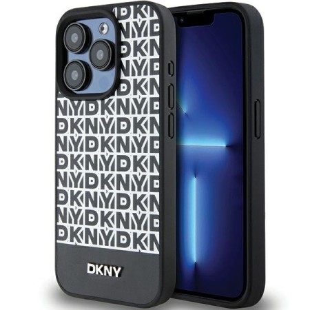 Husa iPhone 15 Pro - DKNY Leather Printed Pattern Metal Logo MagSafe (DKHMP15LPSOSPK) - Black