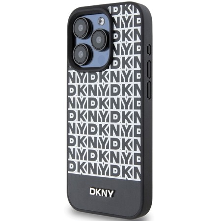 Husa iPhone 15 Pro - DKNY Leather Printed Pattern Metal Logo MagSafe (DKHMP15LPSOSPK) - Black