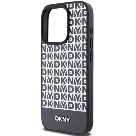 Husa iPhone 15 Pro - DKNY Leather Printed Pattern Metal Logo MagSafe (DKHMP15LPSOSPK) - Black