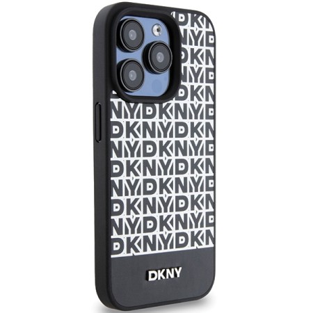 Husa iPhone 15 Pro - DKNY Leather Printed Pattern Metal Logo MagSafe (DKHMP15LPSOSPK) - Black