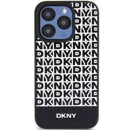 Husa iPhone 15 Pro - DKNY Leather Printed Pattern Metal Logo MagSafe (DKHMP15LPSOSPK) - Black