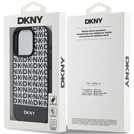 Husa iPhone 15 Pro - DKNY Leather Printed Pattern Metal Logo MagSafe (DKHMP15LPSOSPK) - Black