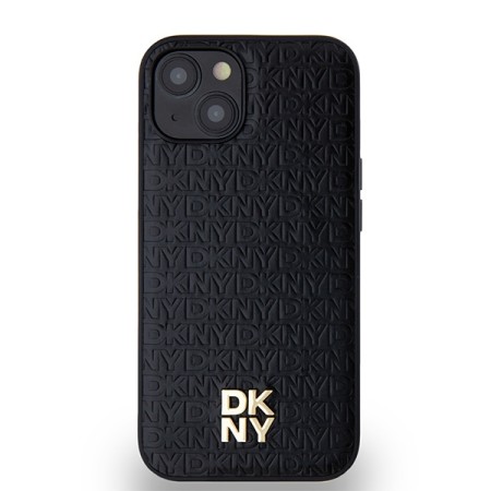 Husa iPhone 15 - DKNY Leather Monogram Pattern Metal Logo MagSafe (DKHMP14SPSHRPSK) - Black