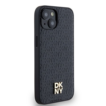 Husa iPhone 15 - DKNY Leather Monogram Pattern Metal Logo MagSafe (DKHMP14SPSHRPSK) - Black