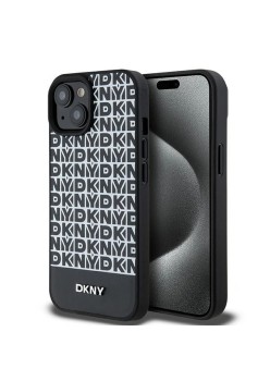 Husa iPhone 15 - DKNY Leather Printed Pattern Metal Logo MagSafe (DKHMP15SPSOSPK) - Black