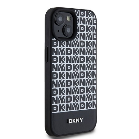 Husa iPhone 15 - DKNY Leather Printed Pattern Metal Logo MagSafe (DKHMP15SPSOSPK) - Black