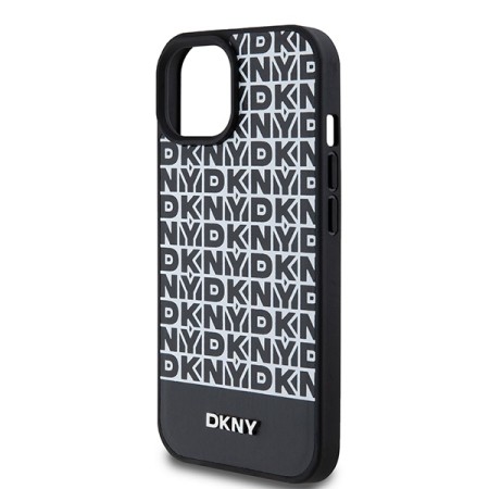 Husa iPhone 15 - DKNY Leather Printed Pattern Metal Logo MagSafe (DKHMP15SPSOSPK) - Black