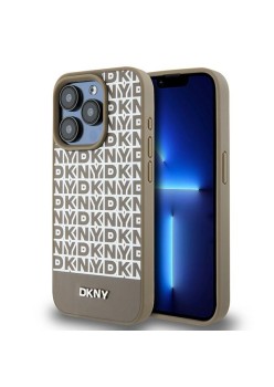 Husa iPhone 15 Pro - DKNY Leather Printed Pattern Metal Logo MagSafe (DKHMP15LPSOSPW) - Brown