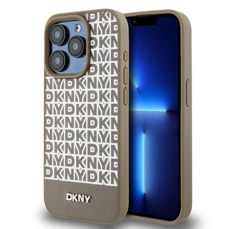 Husa iPhone 15 Pro - DKNY Leather Printed Pattern Metal Logo MagSafe (DKHMP15LPSOSPW) - Brown