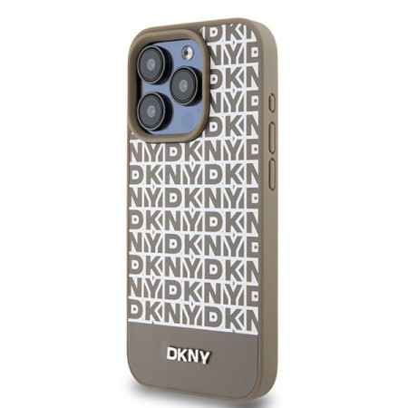 Husa iPhone 15 Pro - DKNY Leather Printed Pattern Metal Logo MagSafe (DKHMP15LPSOSPW) - Brown