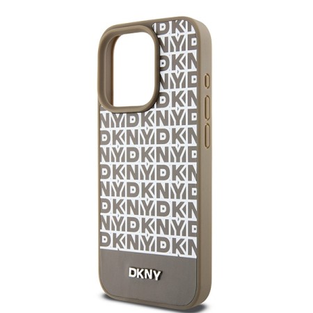 Husa iPhone 15 Pro - DKNY Leather Printed Pattern Metal Logo MagSafe (DKHMP15LPSOSPW) - Brown