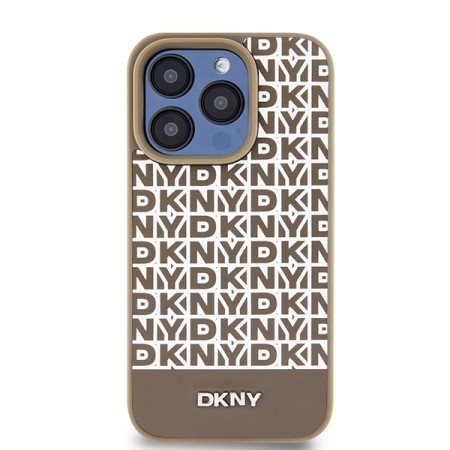 Husa iPhone 15 Pro - DKNY Leather Printed Pattern Metal Logo MagSafe (DKHMP15LPSOSPW) - Brown