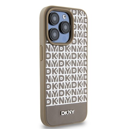 Husa iPhone 15 Pro - DKNY Leather Printed Pattern Metal Logo MagSafe (DKHMP15LPSOSPW) - Brown