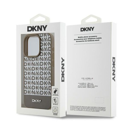 Husa iPhone 15 Pro - DKNY Leather Printed Pattern Metal Logo MagSafe (DKHMP15LPSOSPW) - Brown