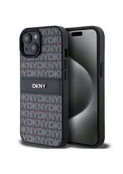 Husa iPhone 15 Plus - DKNY Leather Mono Stripe and Metal Logo (DKHCP15MPRTHSLK) - Black