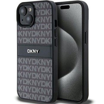 Husa iPhone 15 Plus - DKNY Leather Mono Stripe and Metal Logo (DKHCP15MPRTHSLK) - Black