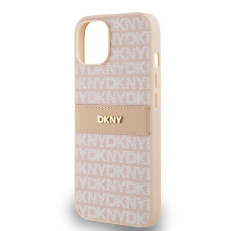 Husa iPhone 15 - DKNY Leather Mono Stripe and Metal Logo (DKHCP14SPRTHSLP) - Pink