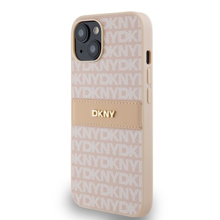 Husa iPhone 15 - DKNY Leather Mono Stripe and Metal Logo (DKHCP14SPRTHSLP) - Pink