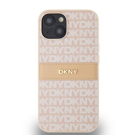 Husa iPhone 15 - DKNY Leather Mono Stripe and Metal Logo (DKHCP14SPRTHSLP) - Pink