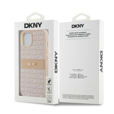 Husa iPhone 15 - DKNY Leather Mono Stripe and Metal Logo (DKHCP14SPRTHSLP) - Pink