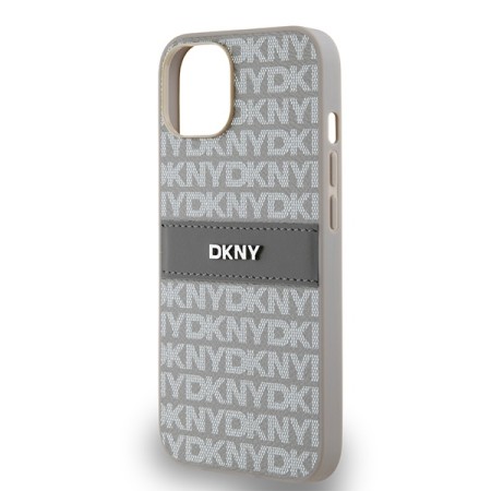 Husa iPhone 15 - DKNY Leather Mono Stripe and Metal Logo (DKHCP14SPRTHSLE) - Beige