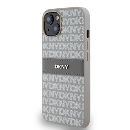 Husa iPhone 15 - DKNY Leather Mono Stripe and Metal Logo (DKHCP14SPRTHSLE) - Beige