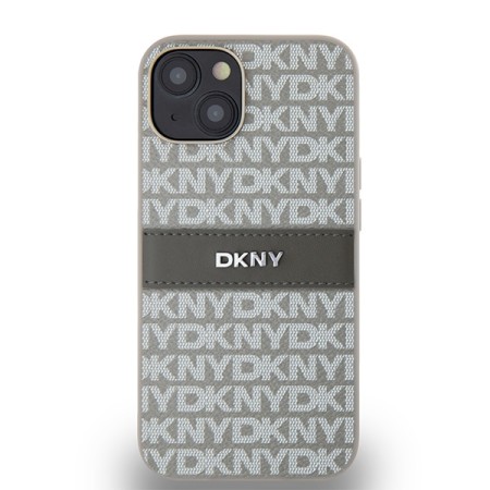 Husa iPhone 15 - DKNY Leather Mono Stripe and Metal Logo (DKHCP14SPRTHSLE) - Beige