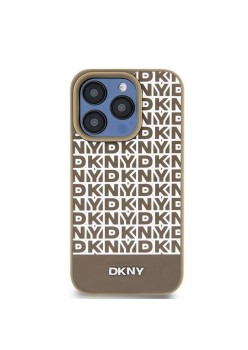 Husa iPhone 15 - DKNY Leather Printed Pattern Metal Logo MagSafe (DKHMP15SPSOSPW) - Brown