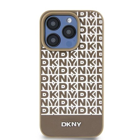 Husa iPhone 15 - DKNY Leather Printed Pattern Metal Logo MagSafe (DKHMP15SPSOSPW) - Brown