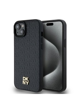 Husa iPhone 15 - DKNY Leather Pattern Metal Logo MagSafe (DKHMP15SPSHRPSK) - Black