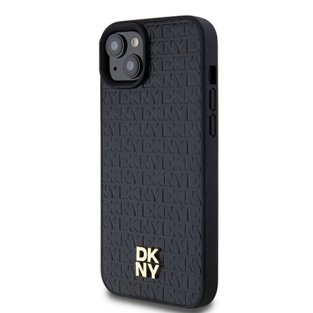 Husa iPhone 15 - DKNY Leather Pattern Metal Logo MagSafe (DKHMP15SPSHRPSK) - Black