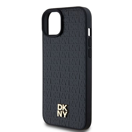 Husa iPhone 15 - DKNY Leather Pattern Metal Logo MagSafe (DKHMP15SPSHRPSK) - Black