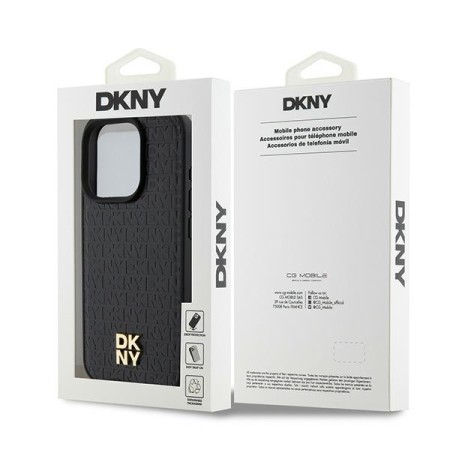 Husa iPhone 15 Pro - DKNY Leather Pattern Monogram Metal Logo MagSafe (DKHMP15LPSHRPSK) - Black