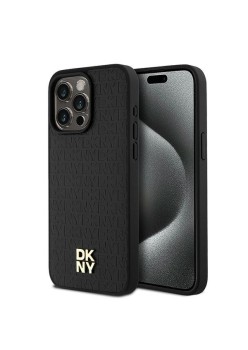 Husa iPhone 15 Pro Max - DKNY Leather Monogram Pattern Metal Logo MagSafe (DKHMP15XPSHRPSK) - Black