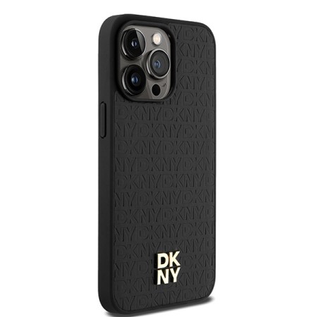 Husa iPhone 15 Pro Max - DKNY Leather Monogram Pattern Metal Logo MagSafe (DKHMP15XPSHRPSK) - Black