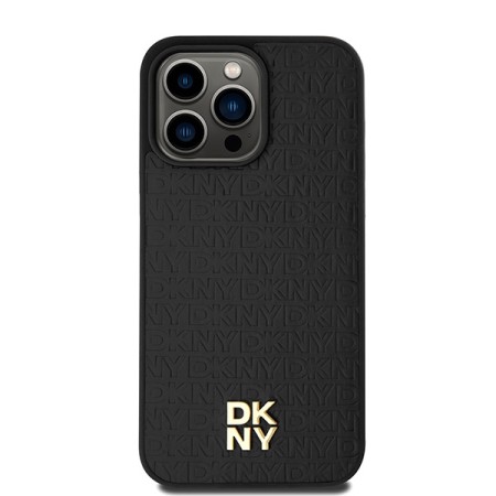 Husa iPhone 15 Pro Max - DKNY Leather Monogram Pattern Metal Logo MagSafe (DKHMP15XPSHRPSK) - Black