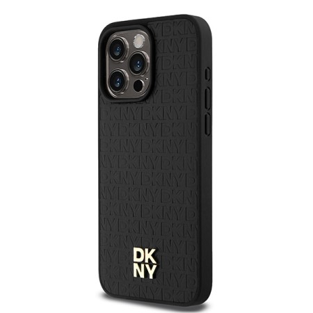 Husa iPhone 15 Pro Max - DKNY Leather Monogram Pattern Metal Logo MagSafe (DKHMP15XPSHRPSK) - Black