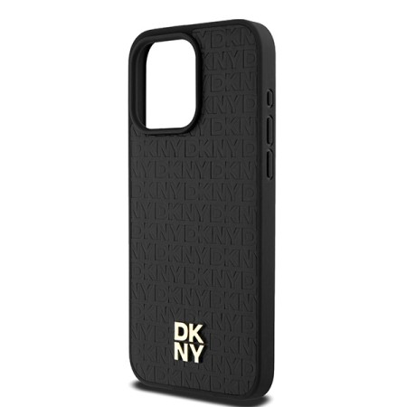 Husa iPhone 15 Pro Max - DKNY Leather Monogram Pattern Metal Logo MagSafe (DKHMP15XPSHRPSK) - Black