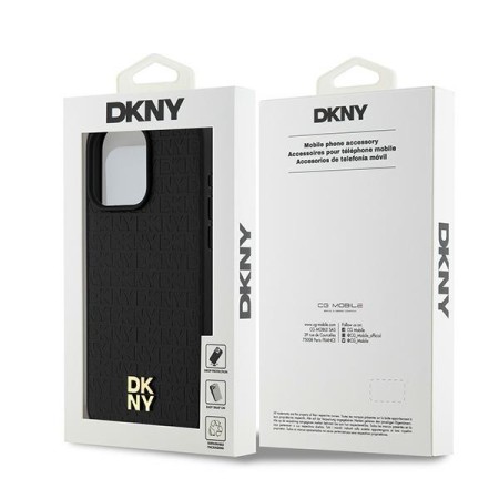 Husa iPhone 15 Pro Max - DKNY Leather Monogram Pattern Metal Logo MagSafe (DKHMP15XPSHRPSK) - Black