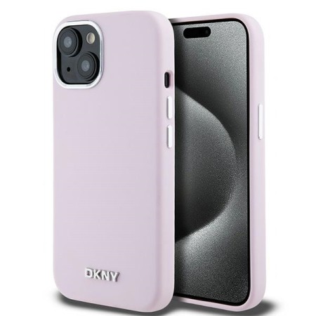 Husa pentru iPhone 15 - DKNY Hardcase Liquid Silicone Small Metal Logo MagSafe (DKHMP15SSMCHLP) - Pink