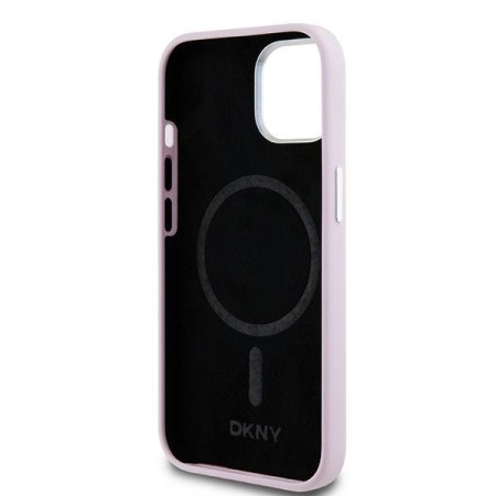 Husa pentru iPhone 15 - DKNY Hardcase Liquid Silicone Small Metal Logo MagSafe (DKHMP15SSMCHLP) - Pink